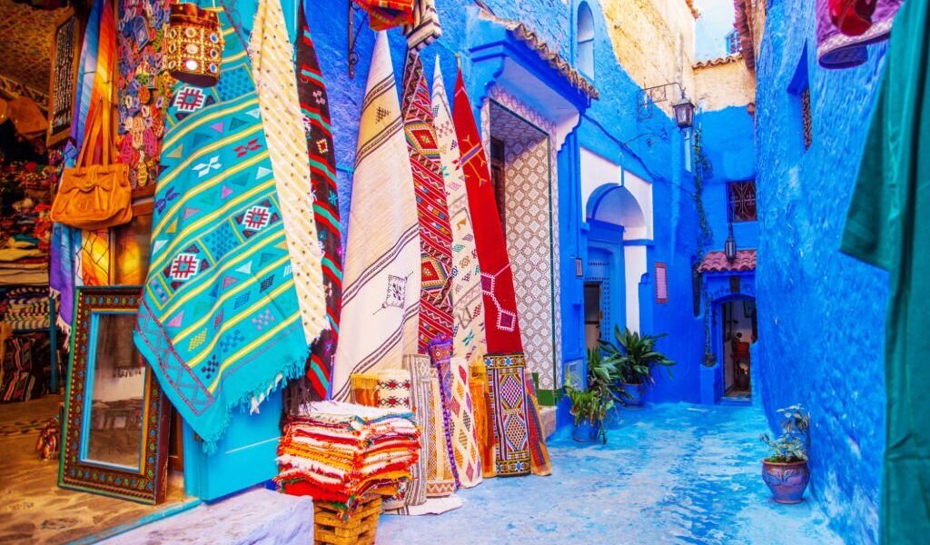 Chefchaouen blue city of Morocco. Beautiful street of blue medina in Africa