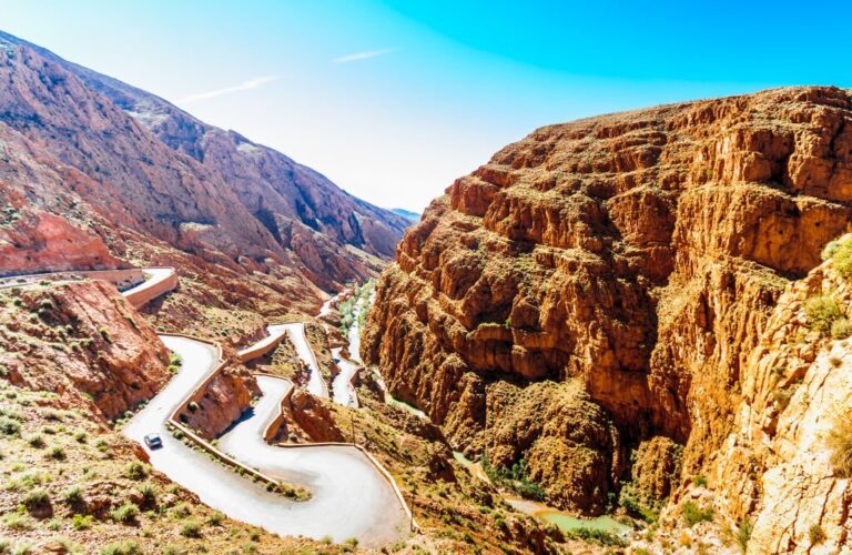 View on narrow street in Gorges du Dades in Morocco